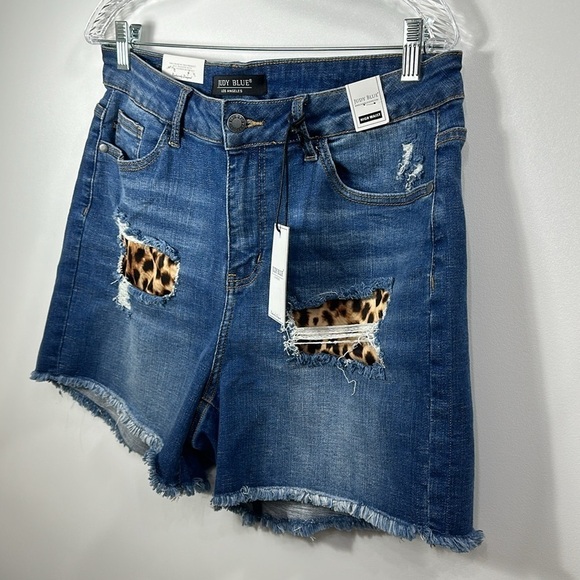 Judy Blue high rise leopard patchwork denim Raw hem shorts size 1XL.NWT - Picture 2 of 11